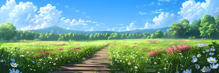 Classic XP Styled Serene Meadow and Forest Landscape Wallpaper Download