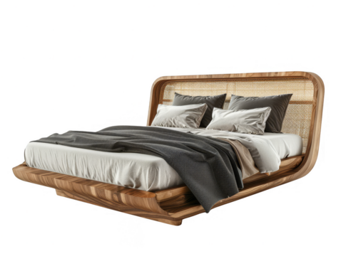 Bed angles view home interior design cut out transparent isolated on white background PNG file artwork graphic design.