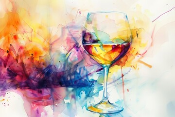 wine glass colorful splashing swirling abstract artistic watercolor illustration drinks 