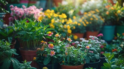 Obraz premium Legal herb plants growing, colorful garden setup, aesthetic design, ample copy space, medicine theme 8K , high-resolution, ultra HD,up32K HD