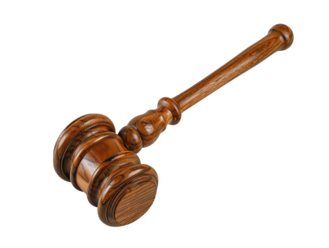 Wooden judge gavel with detailed grain pattern cut out isolated Transparent PNG Elements