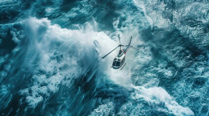 Helicopter Above Stormy Ocean Waves