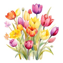Fototapeta premium A beautiful watercolor painting of tulips in a variety of colors