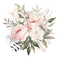 A beautiful watercolor painting of a bouquet of pink and white flowers