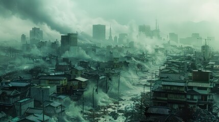 Natural disaster: tsunami hits city