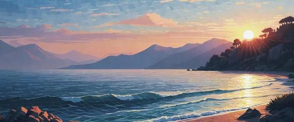 illustrazione di suggestivo tramonto marino in stile mosaico