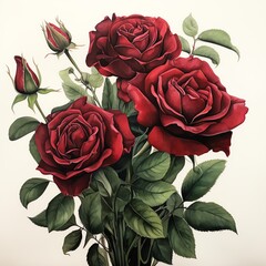 An exquisite bouquet of velvety red roses