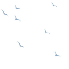 Seamless background with flying seagulls on a white background, hand-drawn. Abstract background with migratory flying birds. Template for design, decoration, fabric, wallpaper, wrapping paper. 