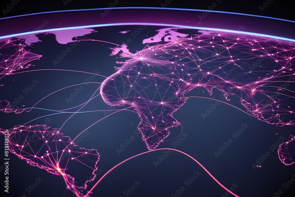 Poster global network connectivity depicted as a stylized data map. technology data background