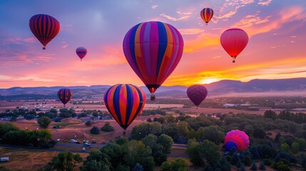 Fototapeta premium Hot air balloons rising at dawn.