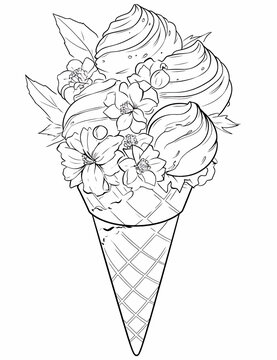 recommend clip art: Ice cream coloring page for kids or adults who want to relax, Cute dessert sweets food