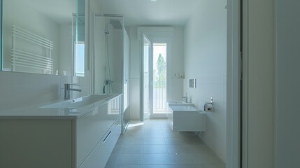 Architecture, modern bathroom of a new apartment. generative ai