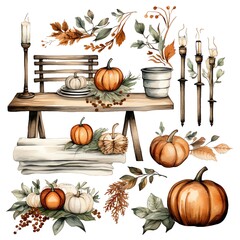 Cute watercolor fall table decoration, illustration