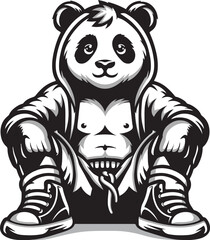 Panda sitting in fashion style in hoodie silhouette handdrawn illustration