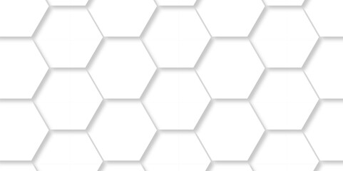 Vector pattern with hexagonal white and gray technology line paper background. Hexagonal 3d grid tile and mosaic structure mess cell. white and gray hexagon honeycomb geometric copy space.