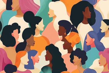  Illustration of a diverse group of women. Concept of a diverse and multiethnical community. International Women's Day concept.