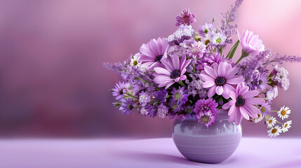 beautiful bouquet purple flower in vase, soft focus