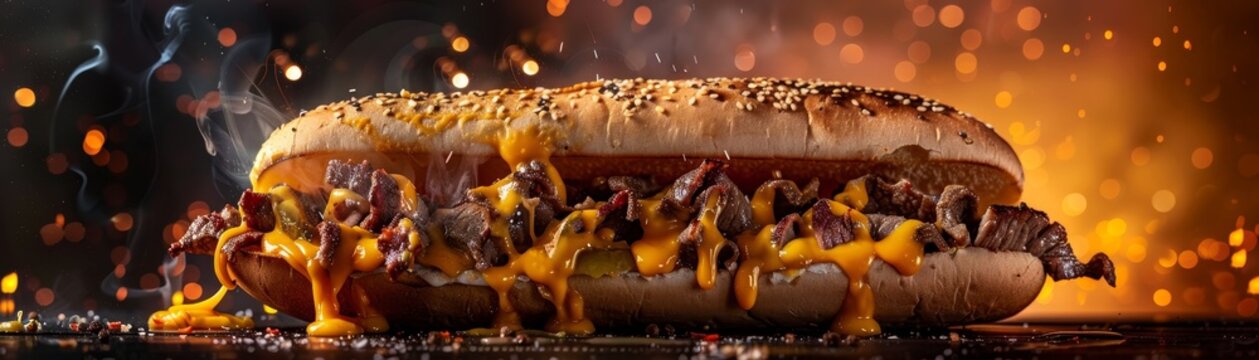 Philly cheesesteak, thinly sliced beef with melted cheese, iconic Philadelphia sandwich shop