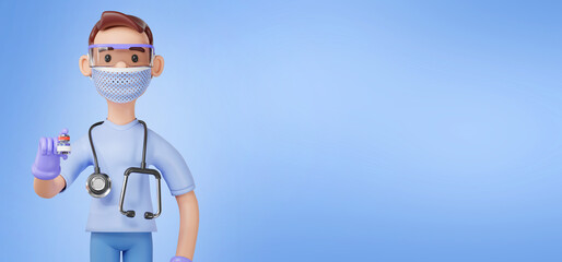 The Doctor is holding a vaccine. 3d illustration