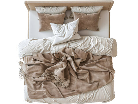 bed top view cut out transparent isolated on white background PNG file artwork graphic design.