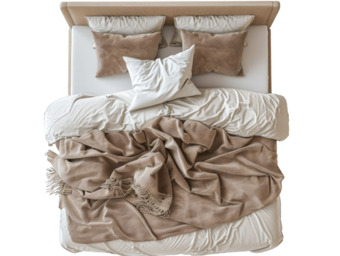 bed top view cut out transparent isolated on white background PNG file artwork graphic design.