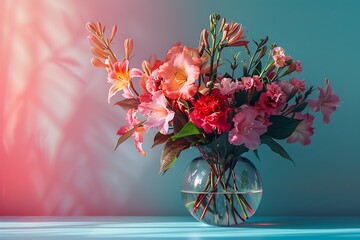 Pride month's vibrant floral arrangement in a rainbow vase with a serene copyspace