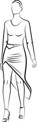 Sketch Of Walking Woman In Dress. Vector illustration 