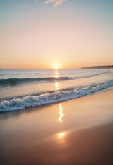 Fototapeta premium a beach at sunset with waves and the sun