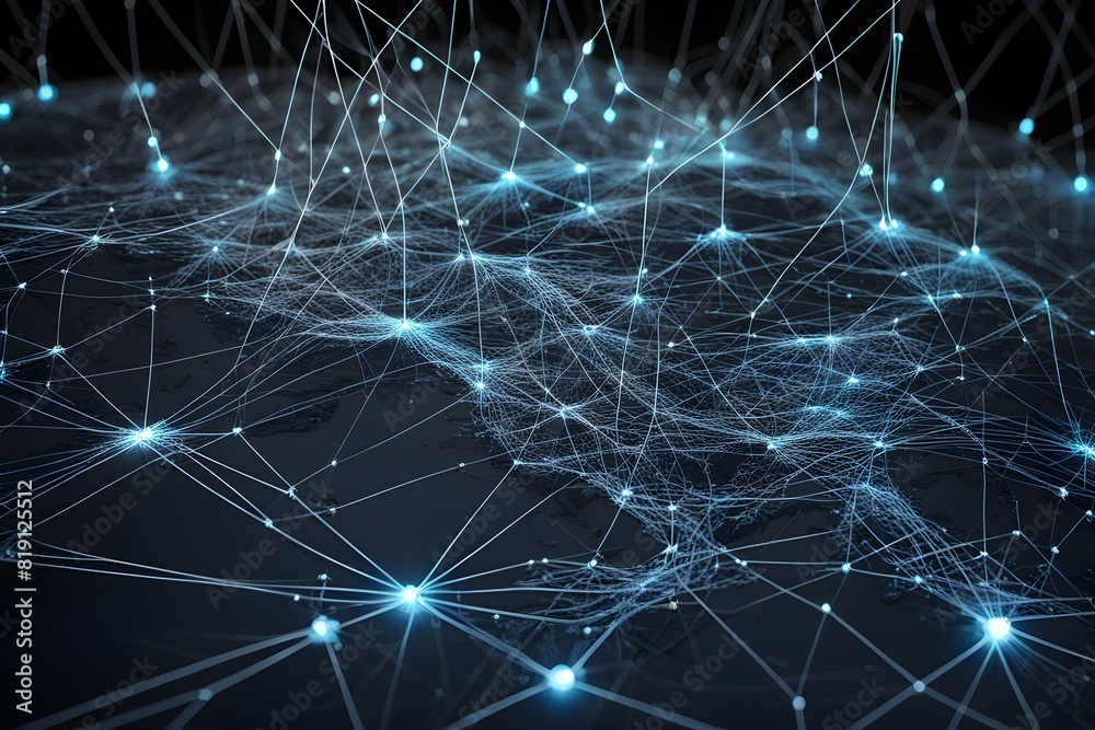 Poster global network connectivity depicted as a stylized data map. technology data background