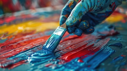 Fototapeta premium hand of worker use brush for color paint