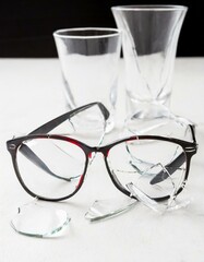 broken glasses on a white background. AI generated
