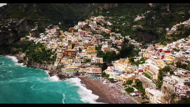 Beautiful Landscape with Positano town at famous amalfi coast, Italy