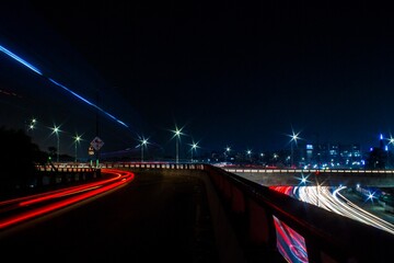 traffic on highway at night