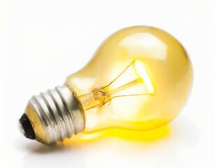 Glowing yellow light bulb on white. AI generated