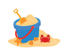 Blue sand bucket with scoop vector illustration for beach vacation kid toys and game © Rsyta26