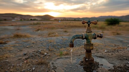 Fototapeta premium Water faucet in the middle of a dry area