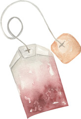 Watercolor herbal tea bag illustration, carcade tea clipart, Hibiscus Tea