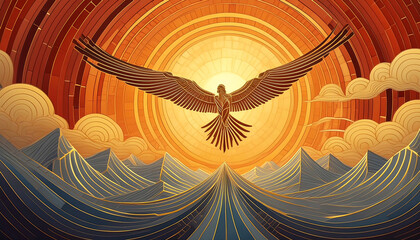 Icarus flying into the sun - Background illustration