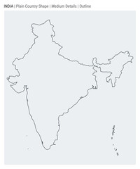India plain country map. Medium details. Outline style. Shape of India. Vector illustration.