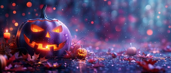 Purple Halloween flyer, colourful printed decorations, ample copy space, festive and eyecatching 8K , high-resolution, ultra HD,up32K HD