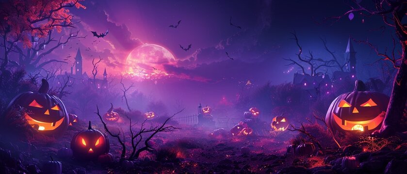 Purple Halloween flyer, colourful printed decorations, ample copy space, festive and eyecatching 8K , high-resolution, ultra HD,up32K HD