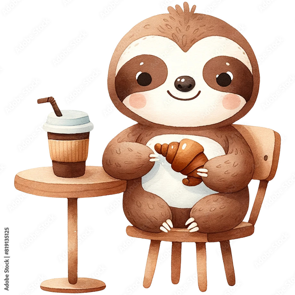 Wall mural Cute Sloth Chocolate Clipart,Chocolate Lover,World Chocolate Day Clipart,Dessert Clipart,Watercolor Sloth Clipart