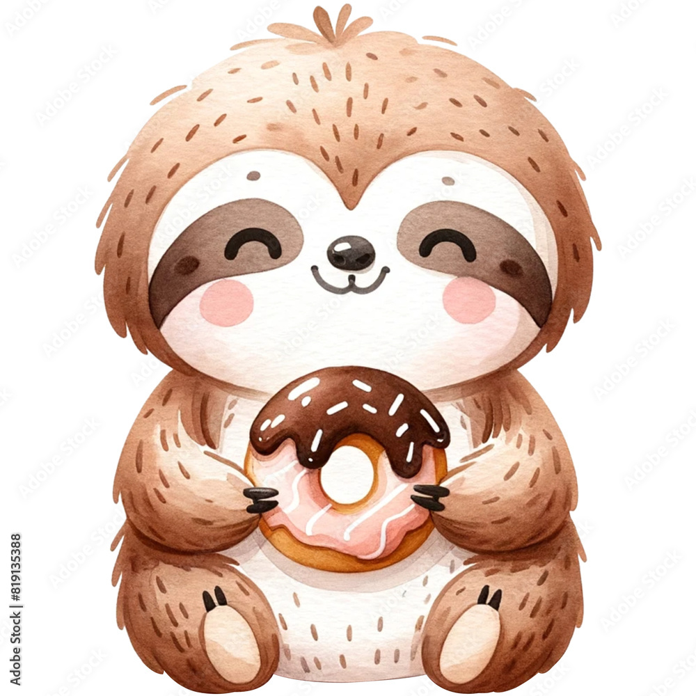 Wall mural Cute Sloth Chocolate Clipart,Chocolate Lover,World Chocolate Day Clipart,Dessert Clipart,Watercolor Sloth Clipart