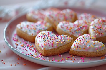 Cookies in the form of a heart with sprinkles on top. Generative Ai