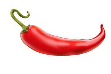 A vibrant red chili pepper with a curved green stem, isolated on a transparent background. Perfect for culinary and food-related designs.