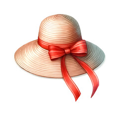 An illustration for summer, Beach hat clipart for sun protection, rendered in watercolor style. 