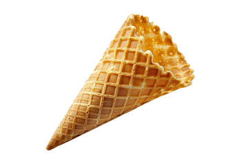 Close-up shot of an empty waffle ice cream cone on a transparent background. Perfect for dessert, ice cream parlors, and confectionery-related themes.