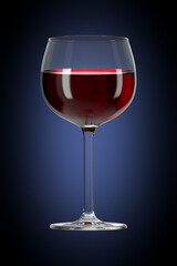 Balloon glass with red wine on accent gradient background. Bar theme. Alcoholic drink. 3d rendering.