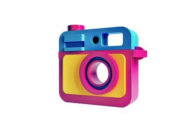 Colorful 3D camera icon in vibrant colors. Perfect for social media, photography, modern design, and digital marketing illustrations.