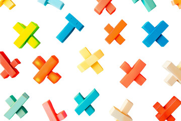 Colorful crosses pattern on a black background, vibrant and playful abstract design for creative projects and artistic presentations.